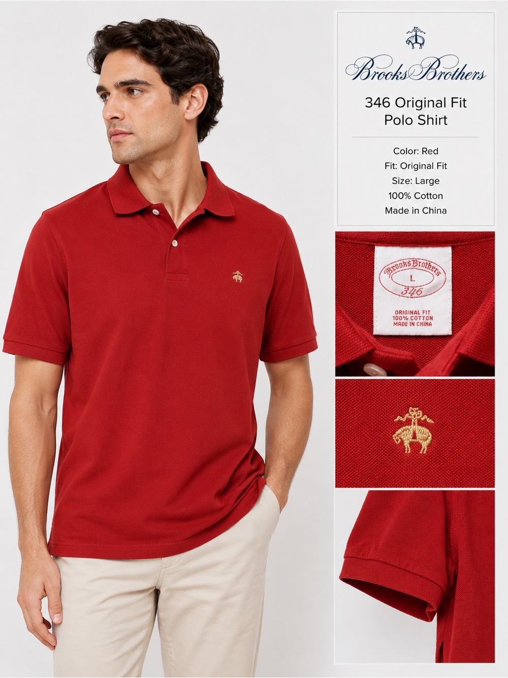 Brooks Brothers 346 Original Fit Red Polo Shirt Size Large